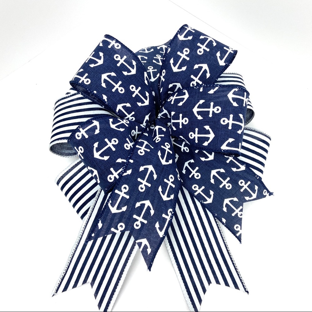 - Handcrafted Navy and white Nautical Wreath Bow